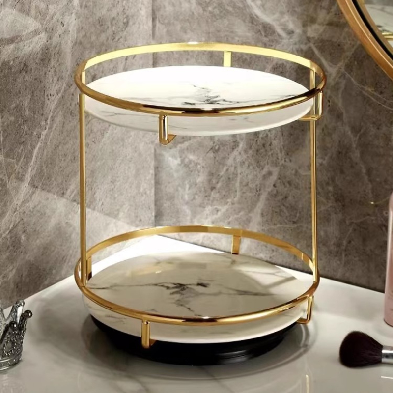 Luxury Skincare Tray - Brass Double-Tier Perfume Storage Tray Rotating